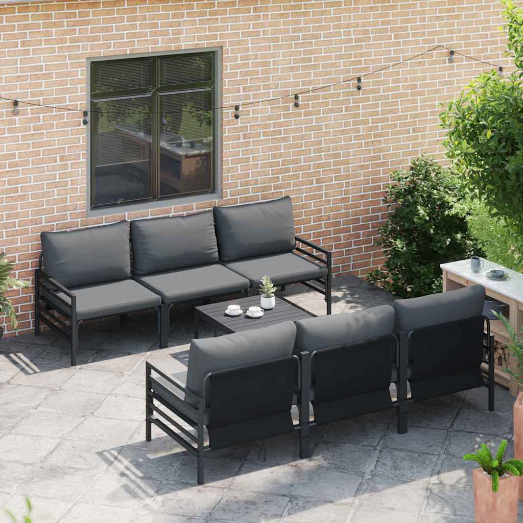 Garden Sofa Set with Cushion 7 pcs Black Steel