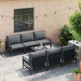 Garden Sofa Set with Cushion 7 pcs Black Steel