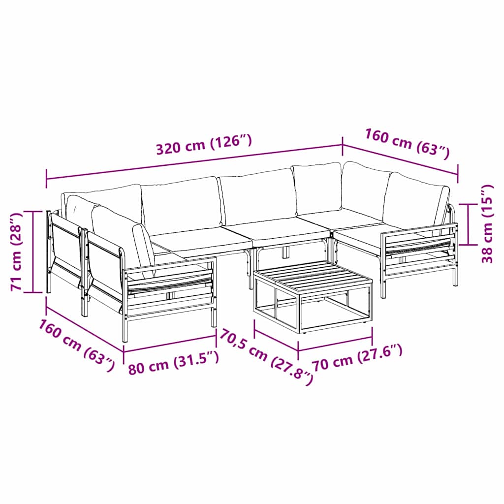 Garden Sofa Set 7 pcs Anthracite Steel