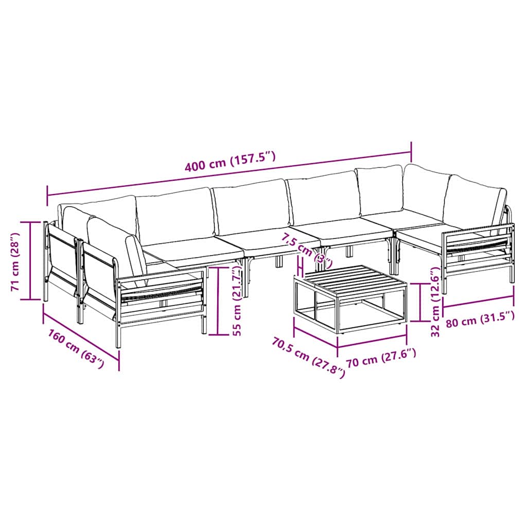 Garden Sofa Set 8 pcs Anthracite Steel