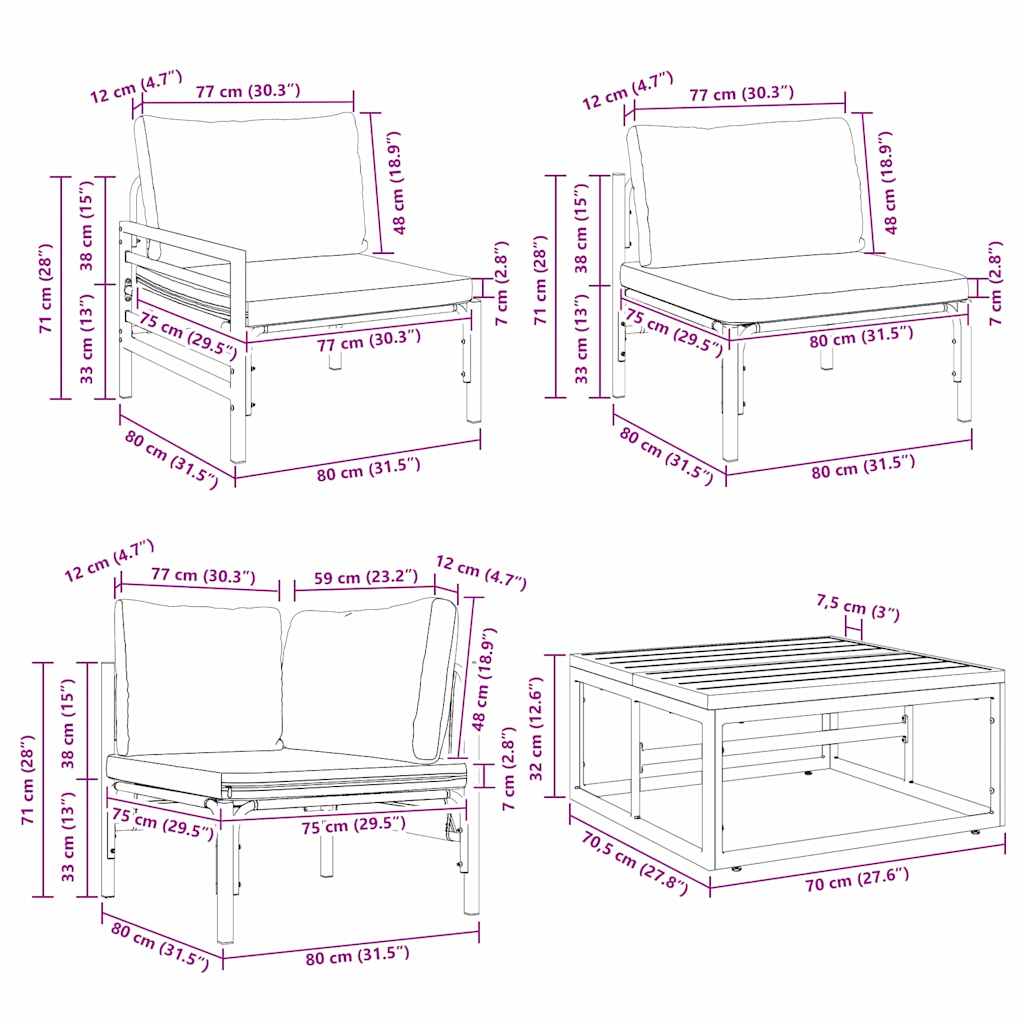 Garden Sofa Set 9 pcs Anthracite Steel