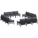 Garden Sofa Set with Cushion 12 pcs Black Steel