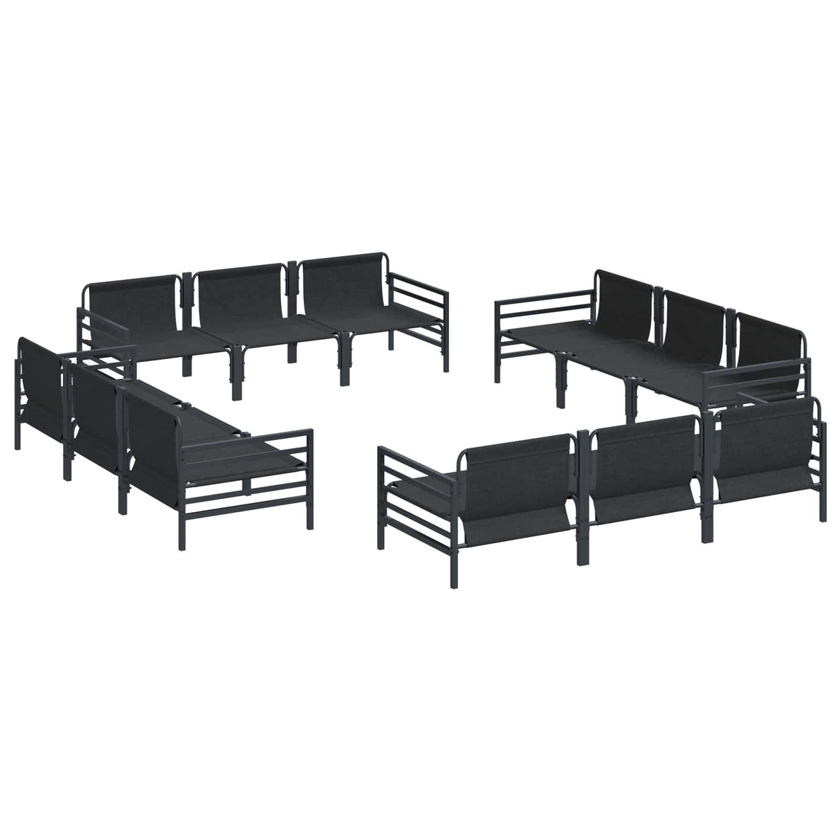 Garden Sofa Set with Cushion 12 pcs Black Steel