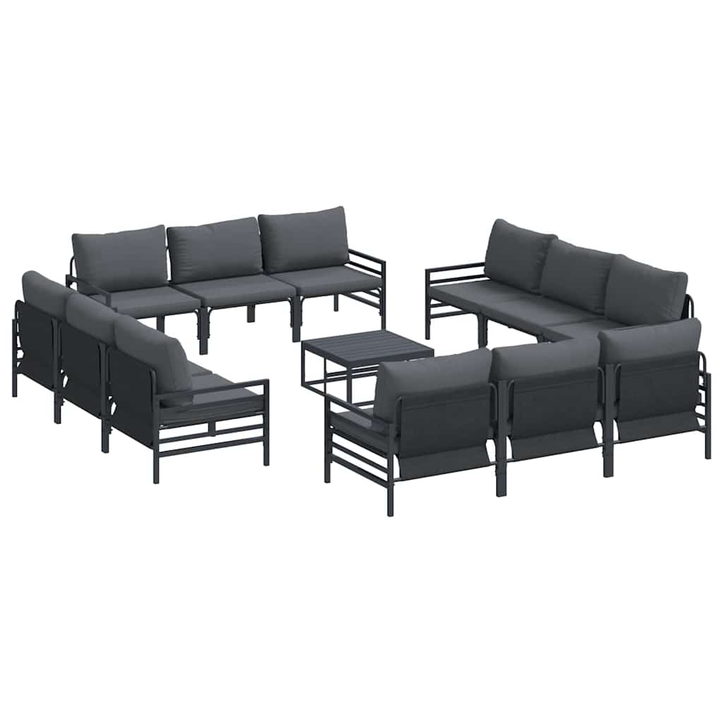 Garden Sofa Set with Cushion 13 pcs Black Steel