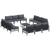 Garden Sofa Set with Cushion 13 pcs Black Steel