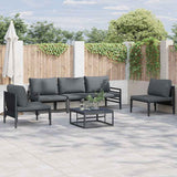 Garden Sofa Set with Cushion 6 pcs Black Steel