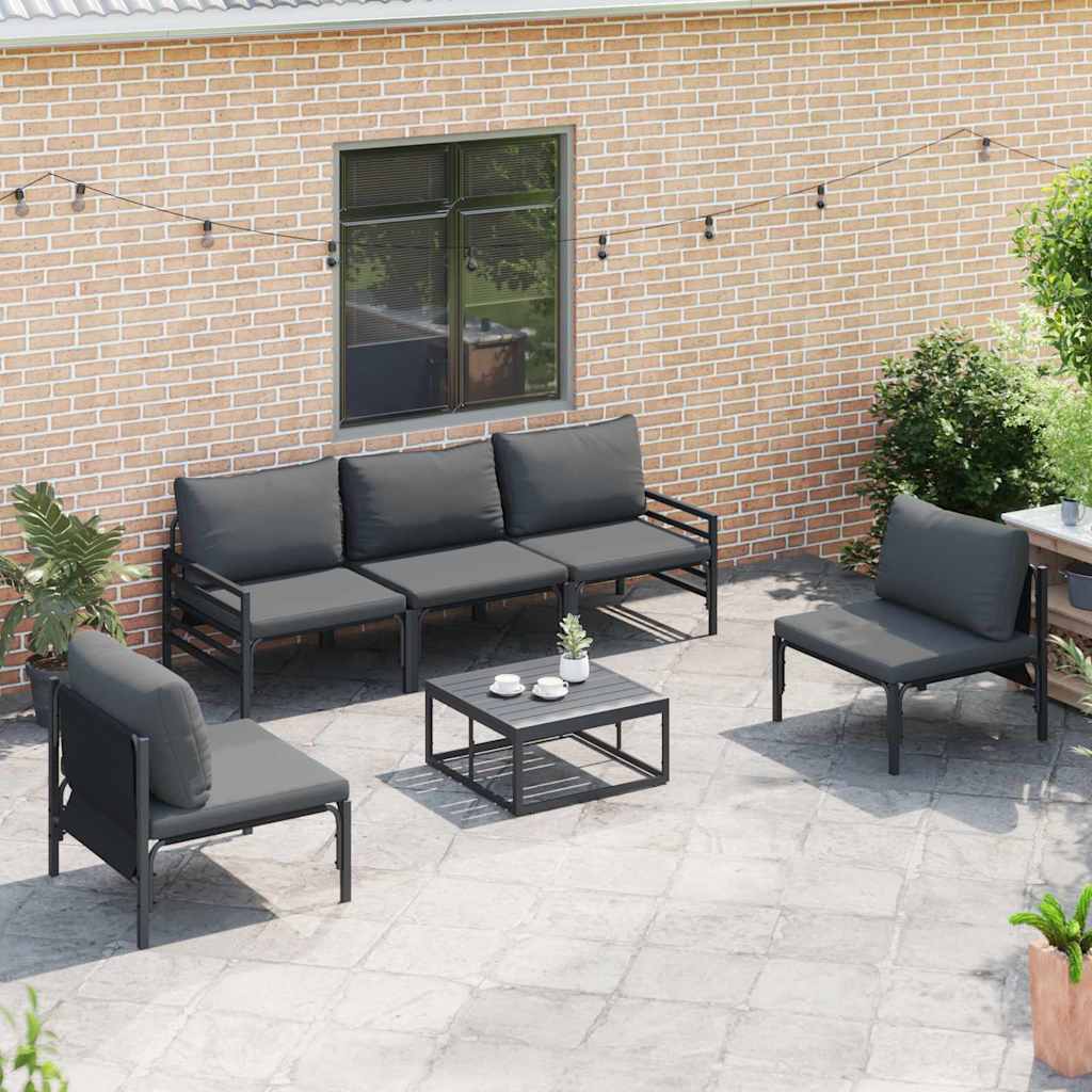Garden Sofa Set with Cushion 6 pcs Black Steel