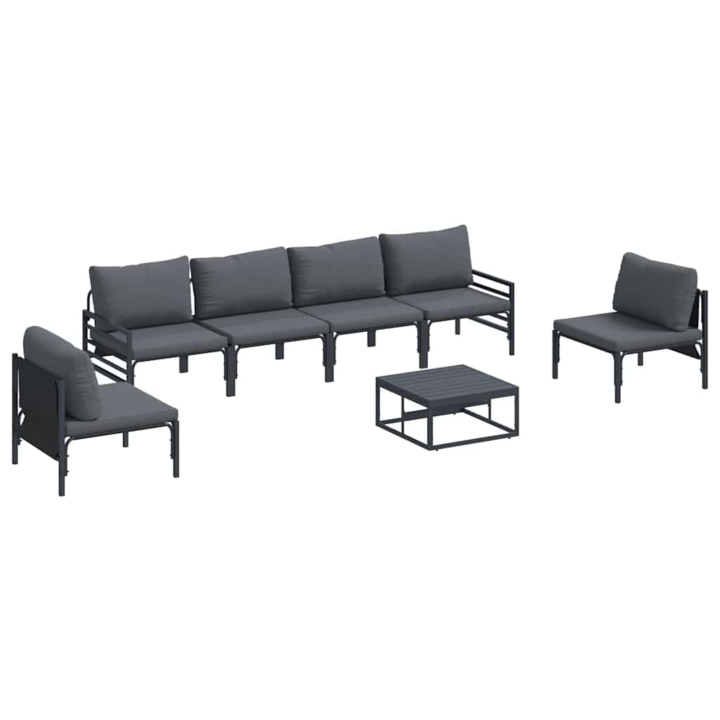 Garden Sofa Set with Cushion 7 pcs Black Steel
