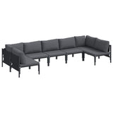 Garden Sofa Set with Cushion 7 pcs Black Steel