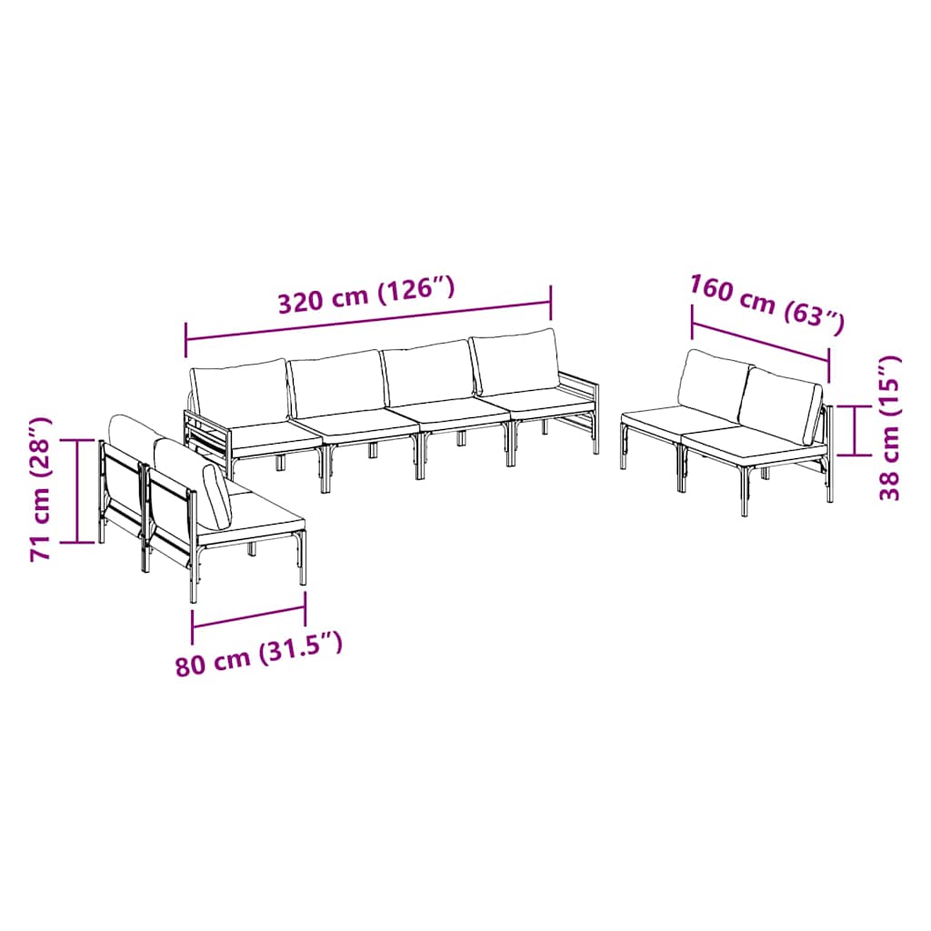 Garden Sofa Set 8 pcs Anthracite Steel
