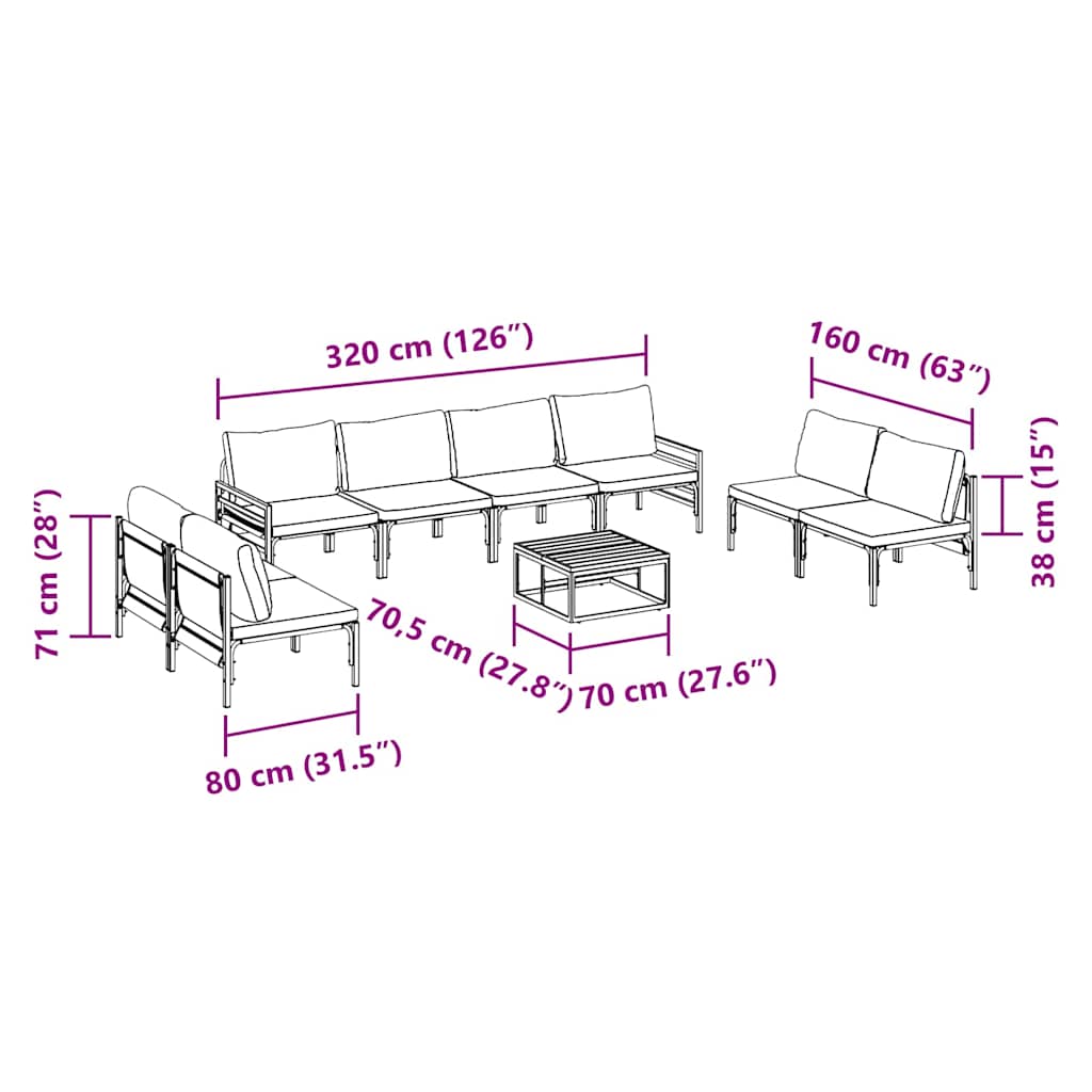 Garden Sofa Set 9 pcs Anthracite Steel