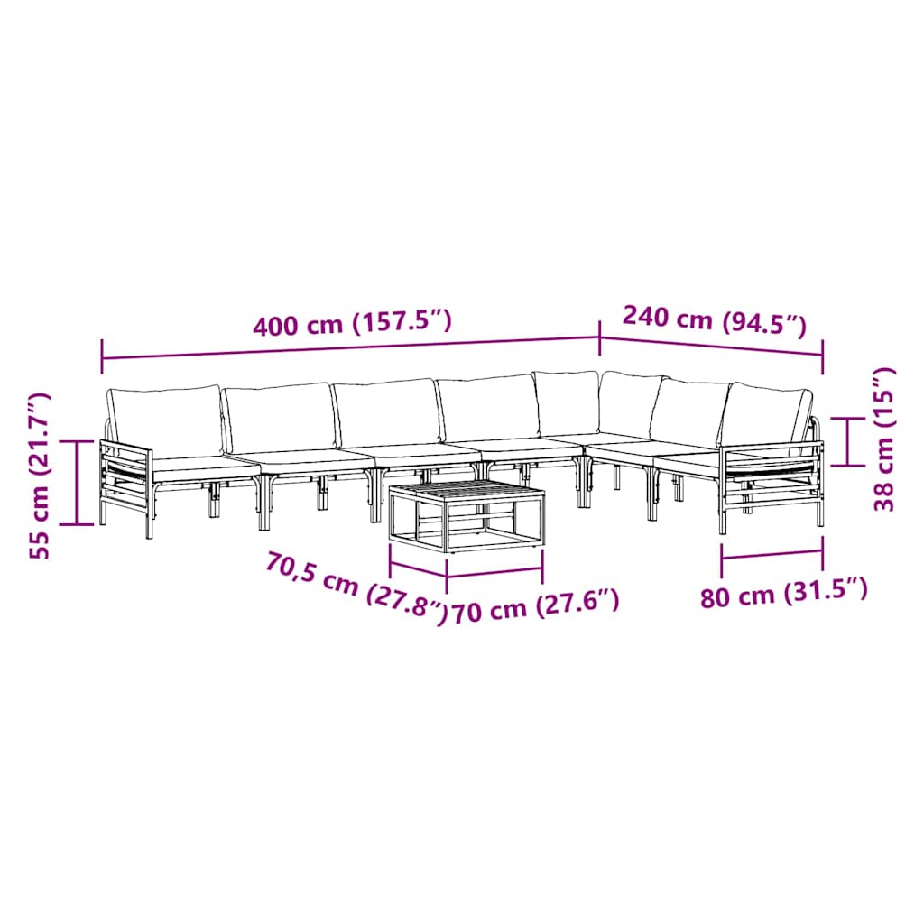 Garden Sofa Set 8 pcs Anthracite Steel