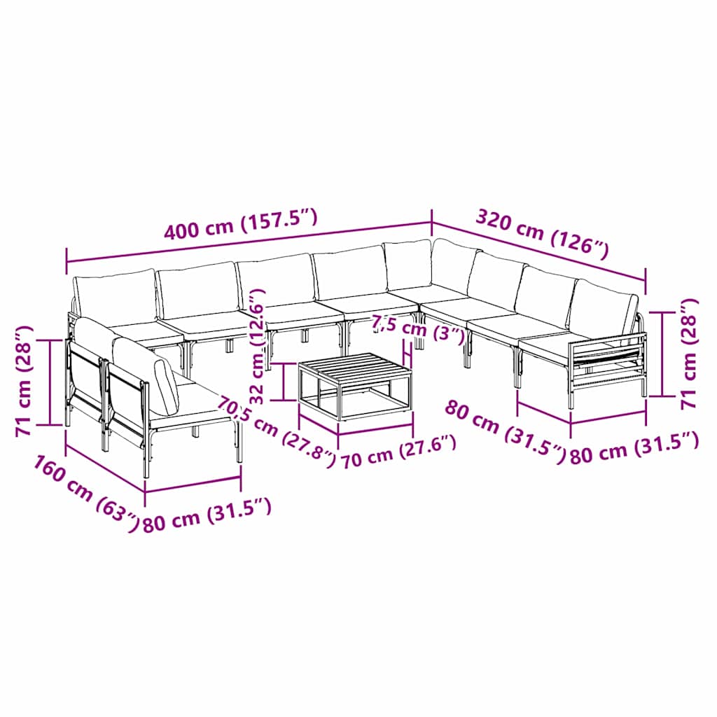 Garden Sofa Set 11 pcs Anthracite Steel