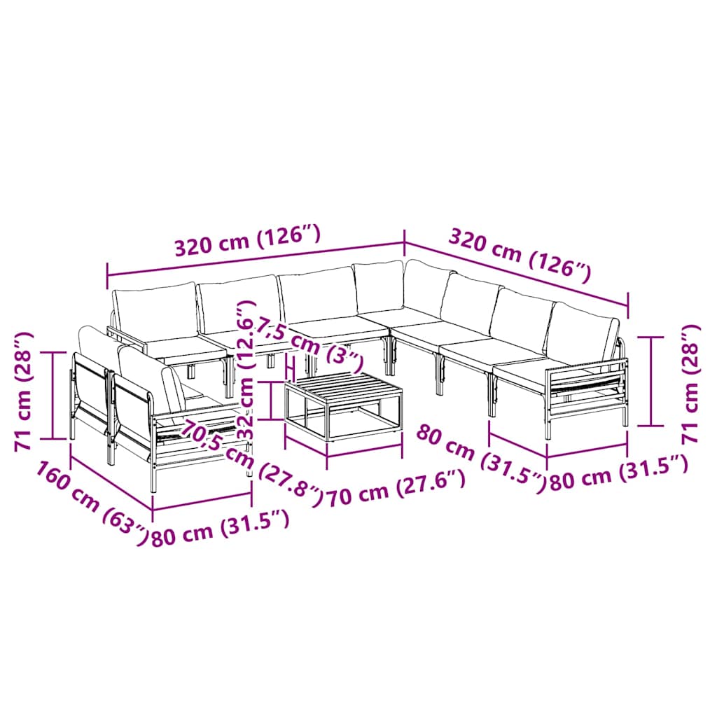 Garden Sofa Set 10 pcs Anthracite Steel