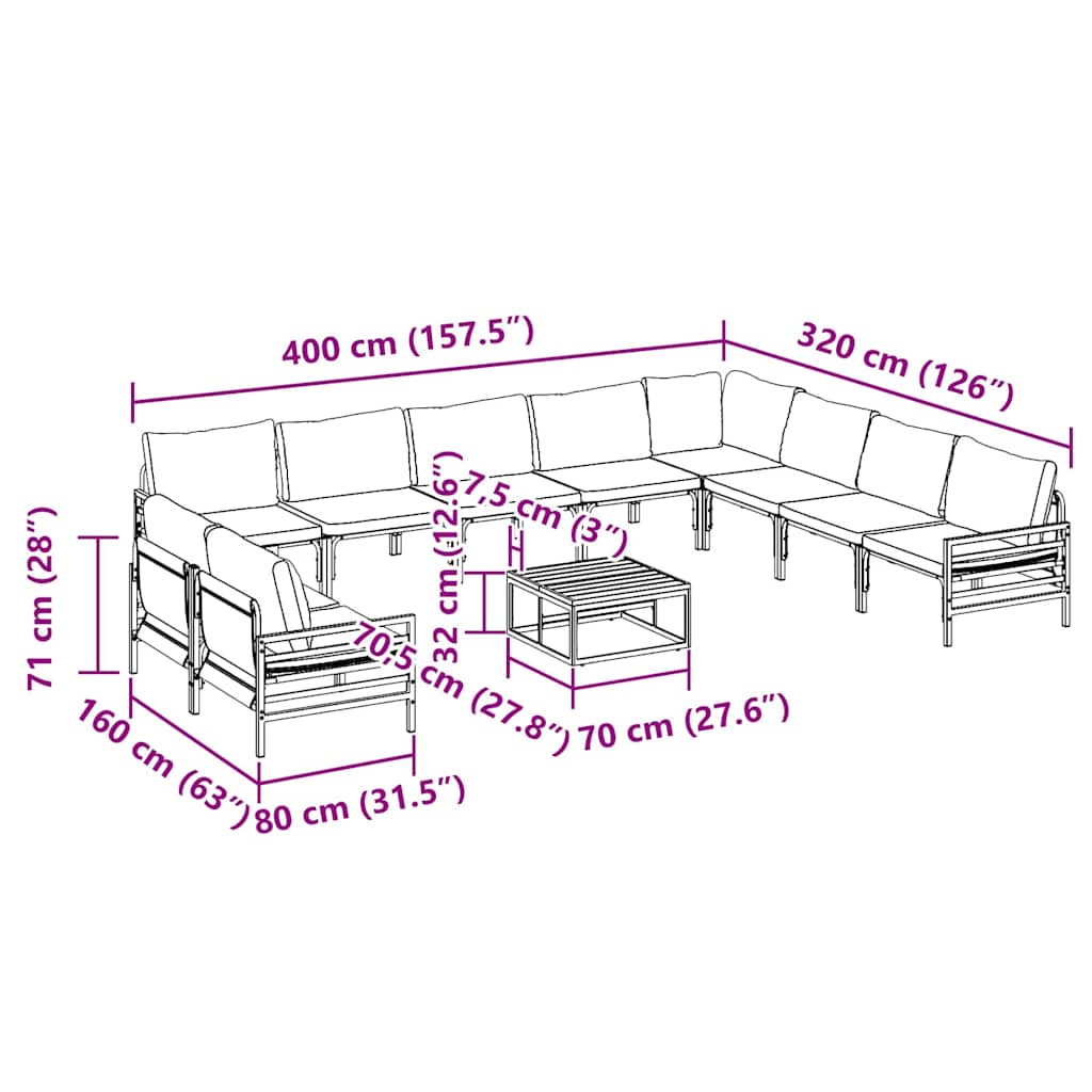 Garden Sofa Set 11 pcs Anthracite Steel