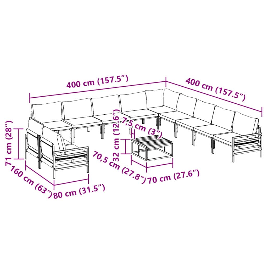 Garden Sofa Set 12 pcs Anthracite Steel
