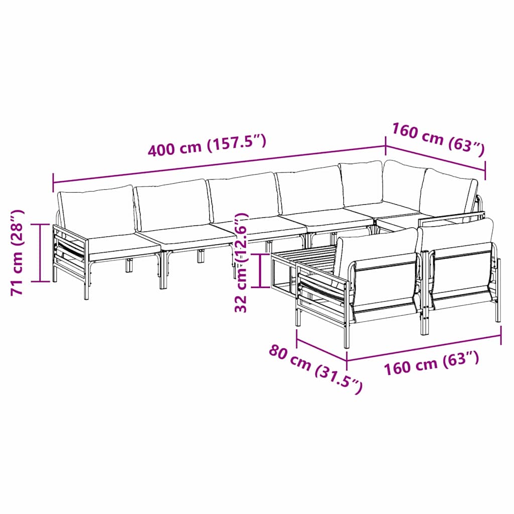 Garden Sofa Set 9 pcs Anthracite Steel