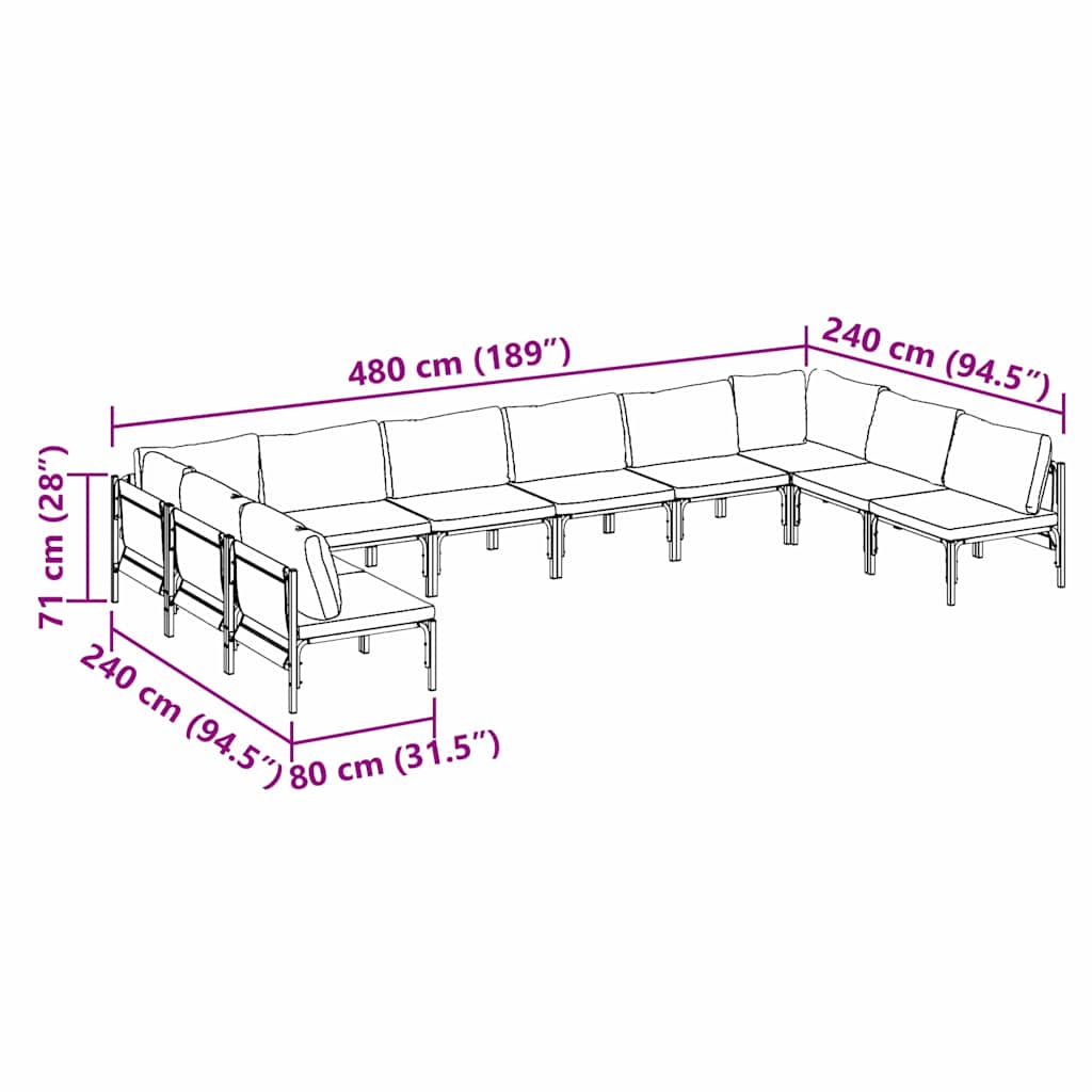 Garden Sofa Set 10 pcs Anthracite Steel