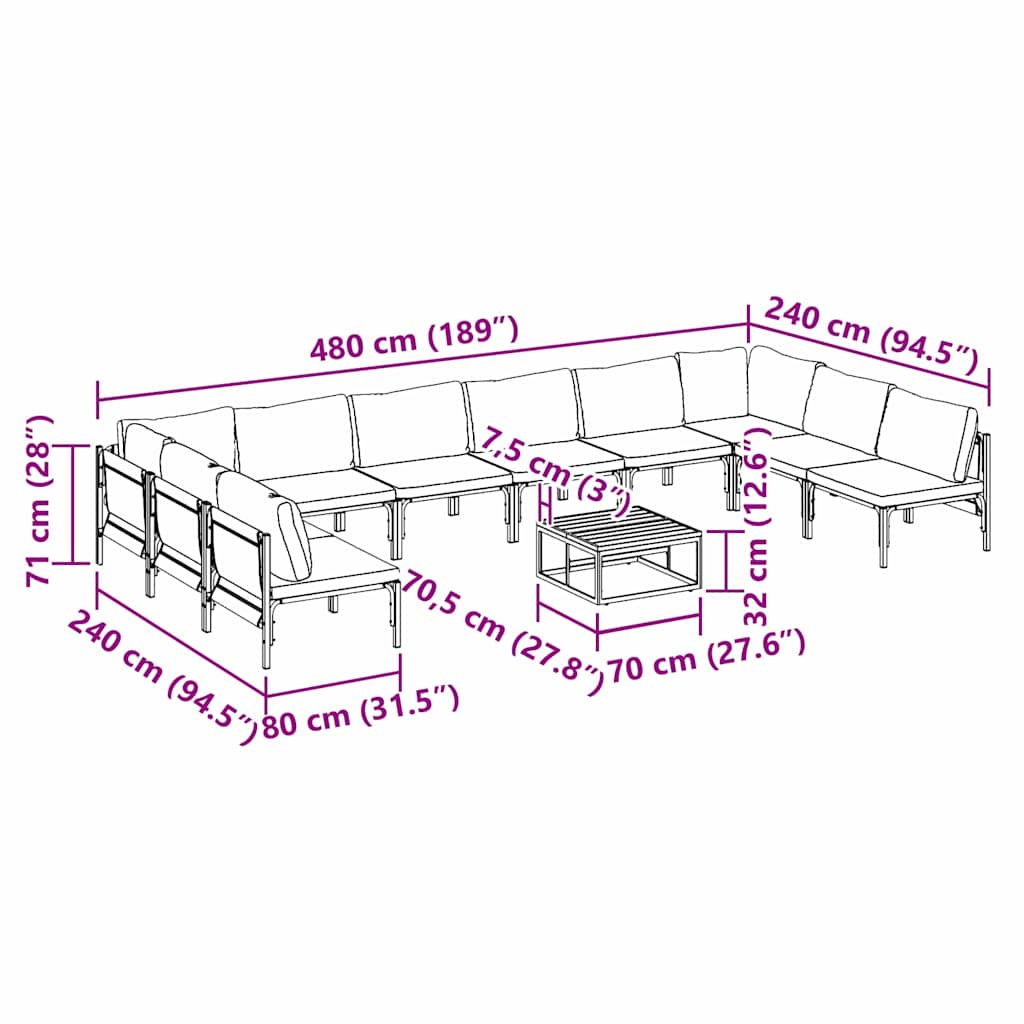 Garden Sofa Set 11 pcs Anthracite Steel