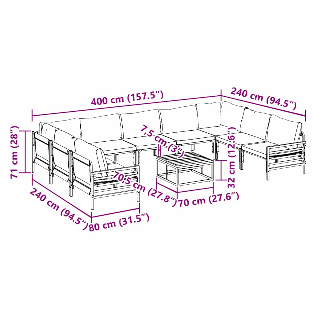 Garden Sofa Set 10 pcs Anthracite Steel