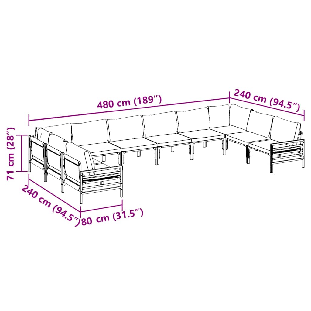 Garden Sofa Set 10 pcs Anthracite Steel