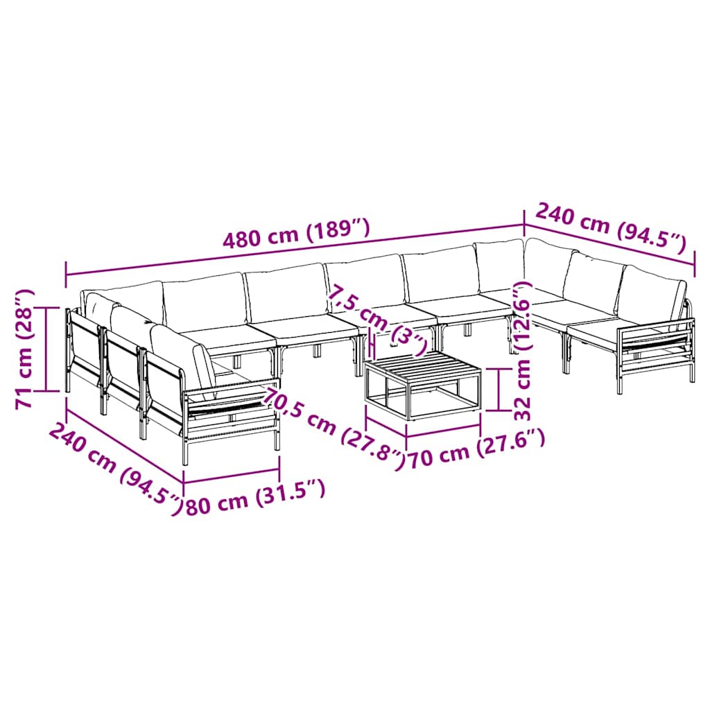 Garden Sofa Set 11 pcs Anthracite Steel