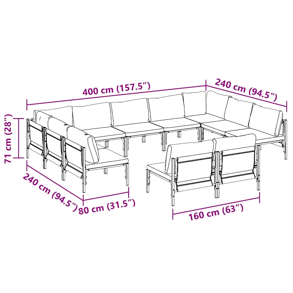Garden Sofa Set 11 pcs Anthracite Steel