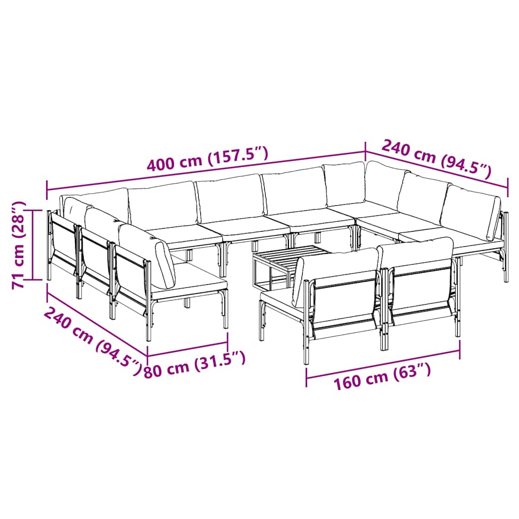 Garden Sofa Set 12 pcs Anthracite Steel