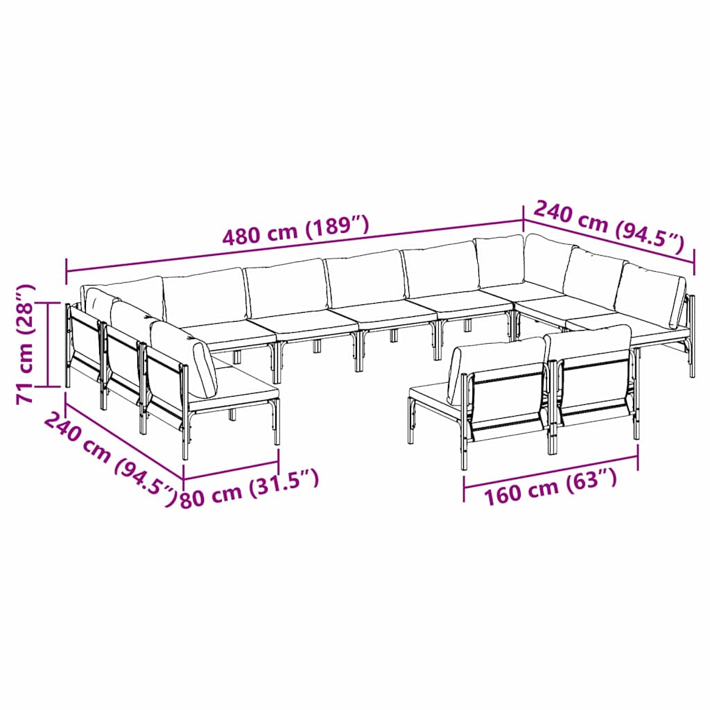 Garden Sofa Set 12 pcs Anthracite Steel