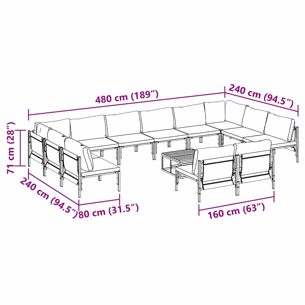 Garden Sofa Set 13 pcs Anthracite Steel