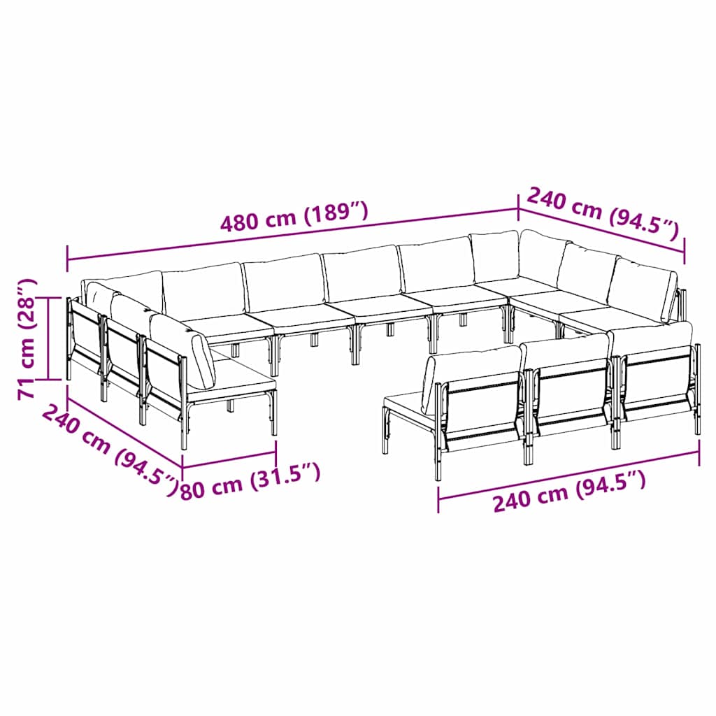 Garden Sofa Set 13 pcs Anthracite Steel