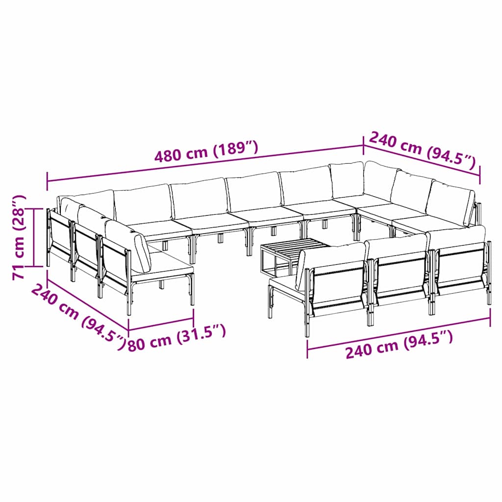Garden Sofa Set 14 pcs Anthracite Steel