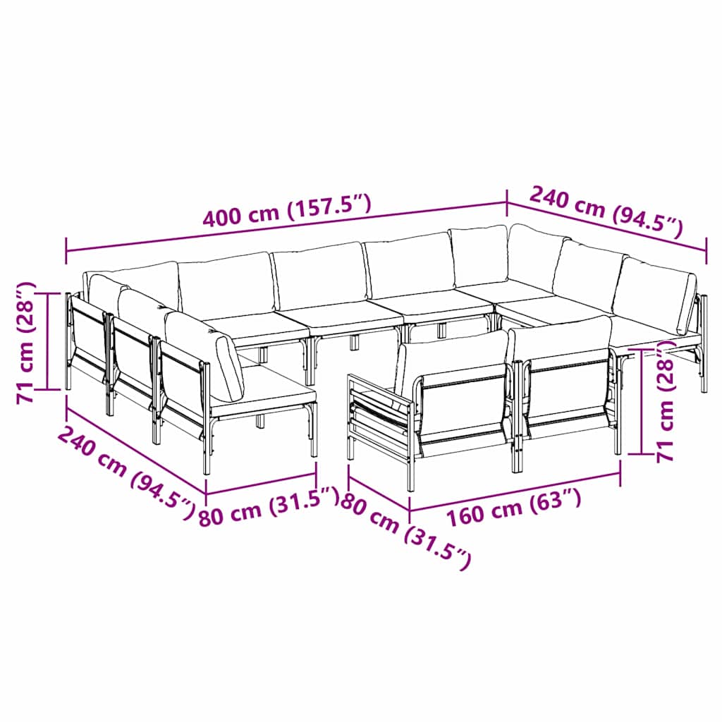 Garden Sofa Set 11 pcs Anthracite Steel