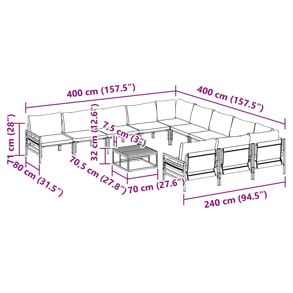 Garden Sofa Set 12 pcs Anthracite Steel