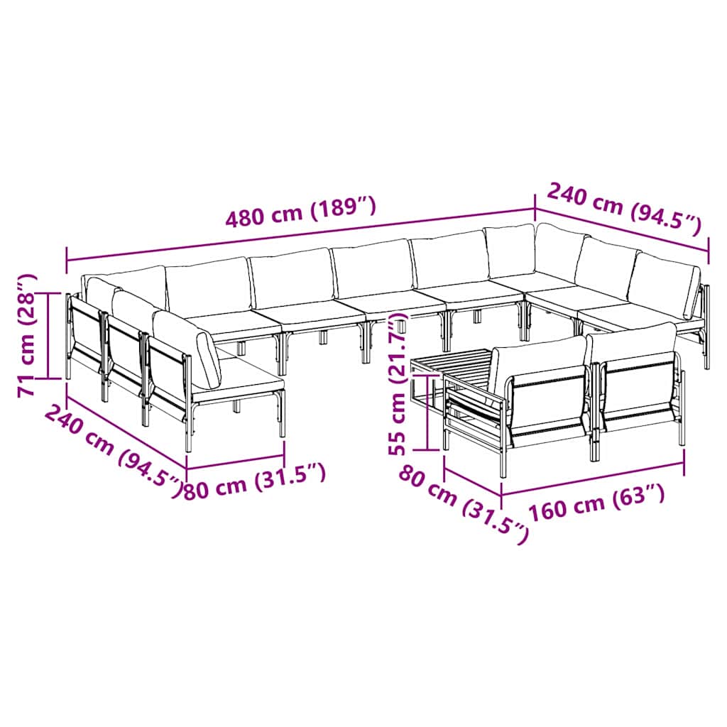 Garden Sofa Set 13 pcs Anthracite Steel