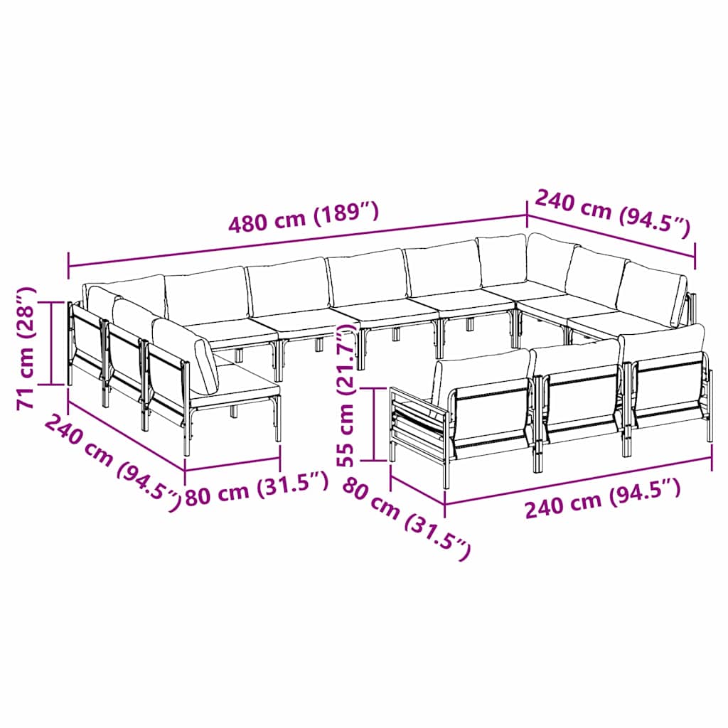Garden Sofa Set 13 pcs Anthracite Steel