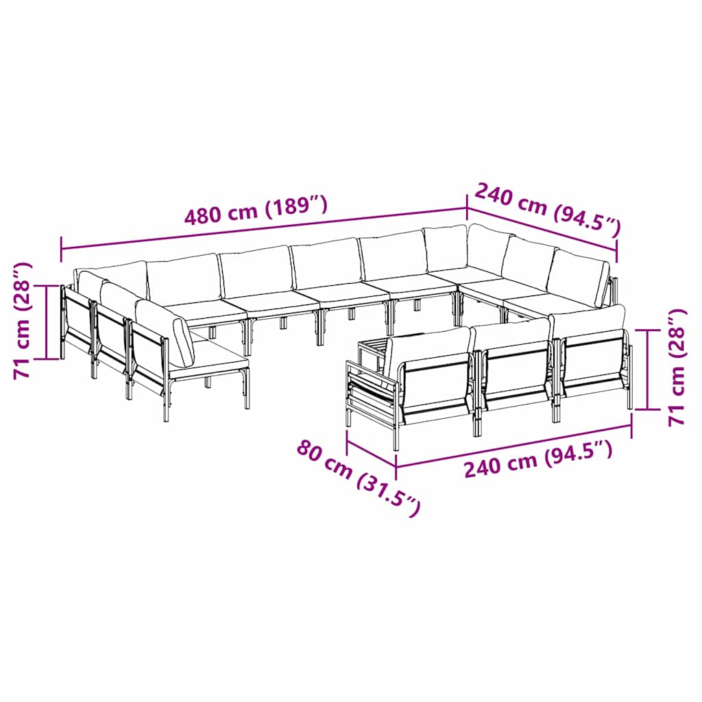 Garden Sofa Set 14 pcs Anthracite Steel