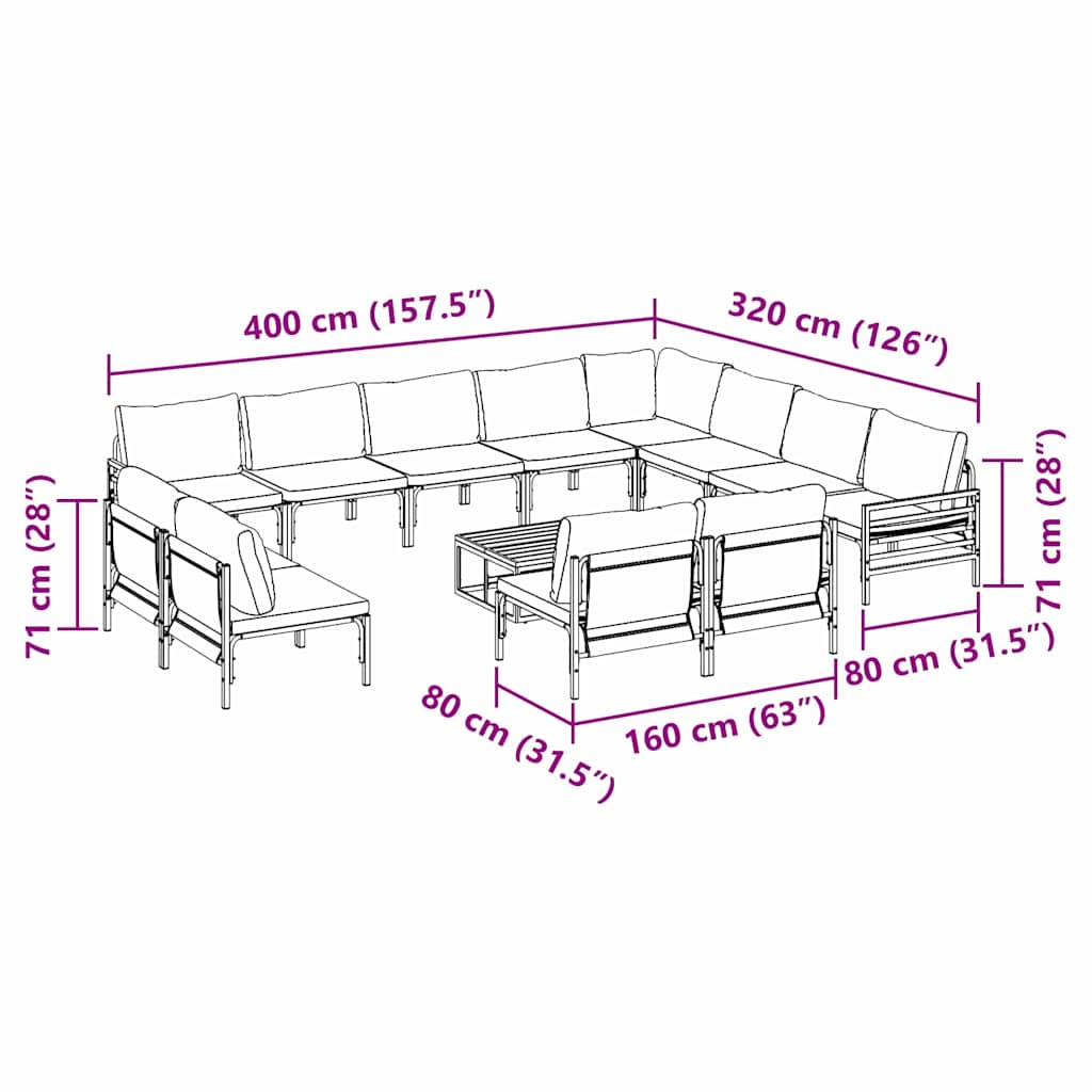 Garden Sofa Set 13 pcs Anthracite Steel