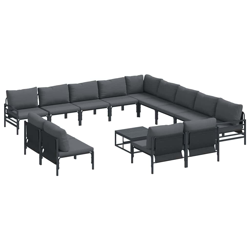Garden Sofa Set with Cushion 14 pcs Black Steel