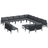 Garden Sofa Set with Cushion 14 pcs Black Steel