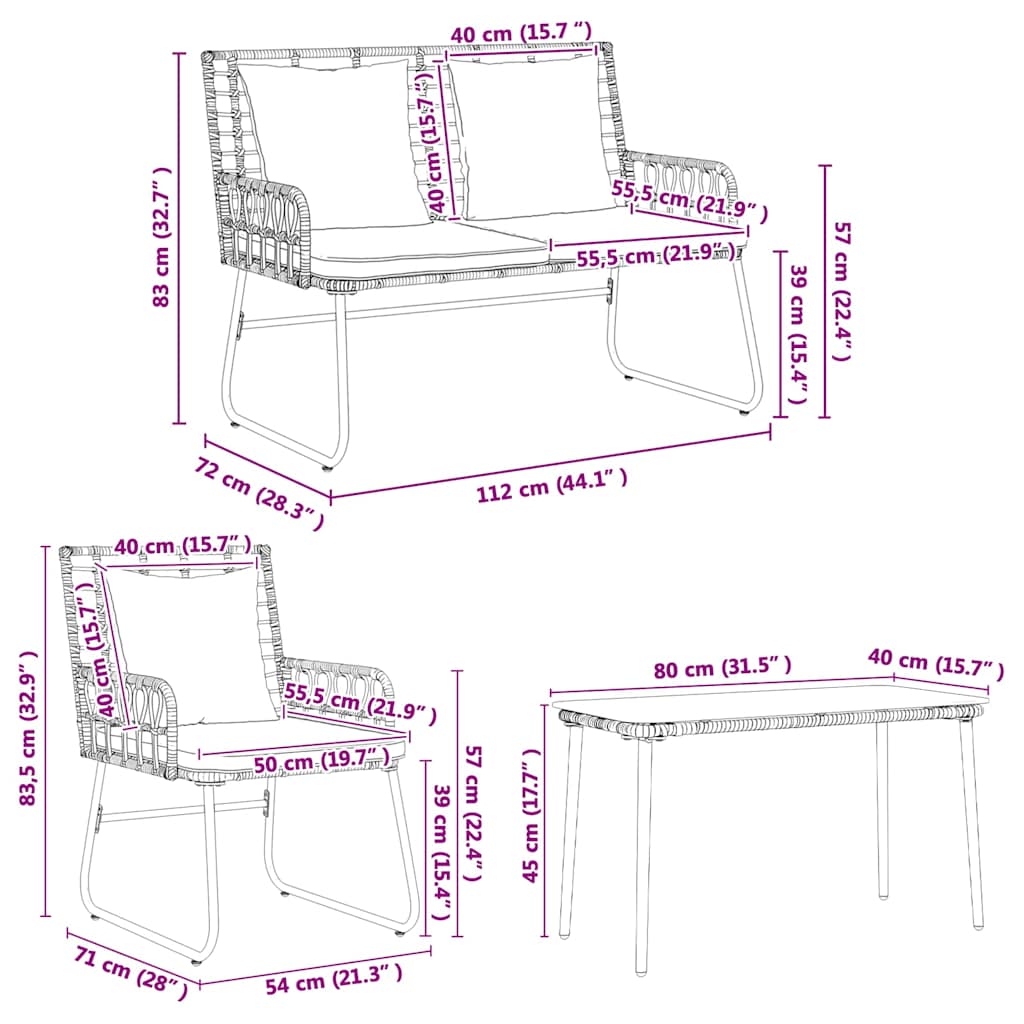 Garden Furniture Set with Cushion 4 pcs Black, Anthracite