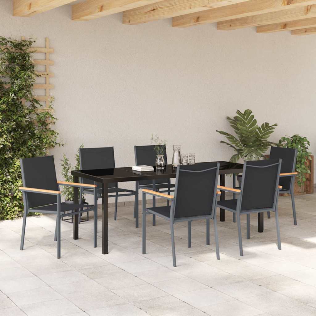 Garden Dining Set 7 pcs Black Powder-coated Steel