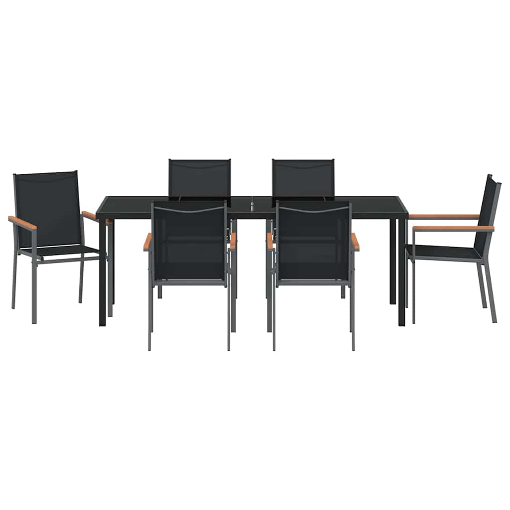 Garden Dining Set 7 pcs Black Powder-coated Steel