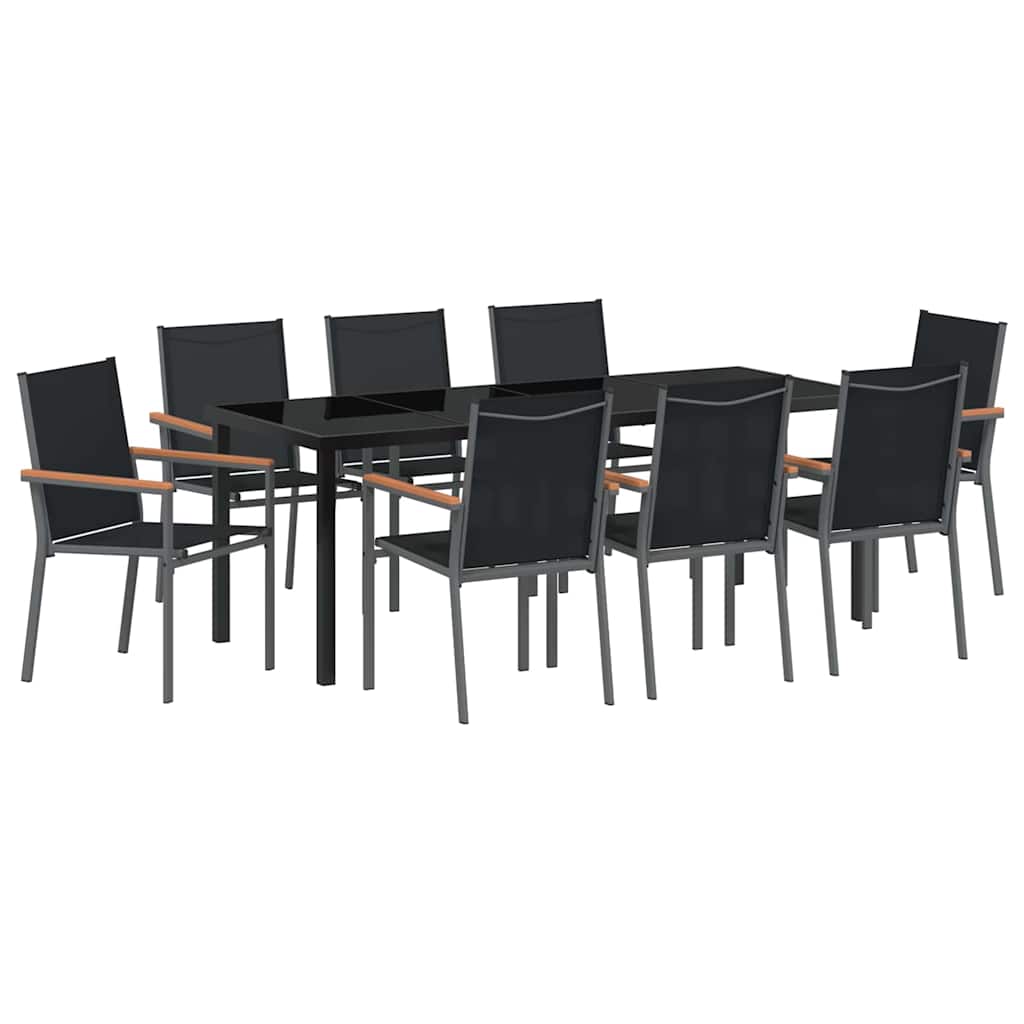 Garden Dining Set 9 pcs Black Powder-coated Steel
