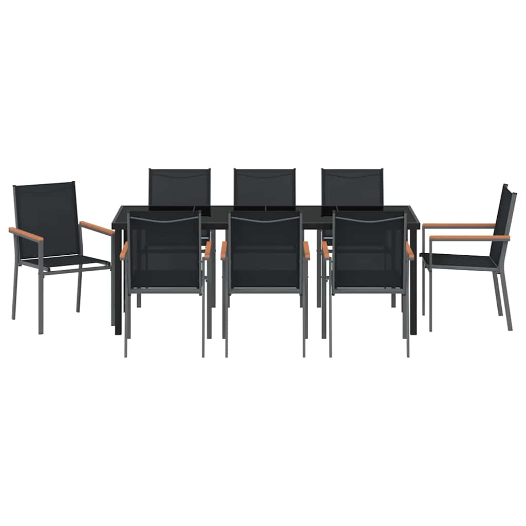 Garden Dining Set 9 pcs Black Powder-coated Steel