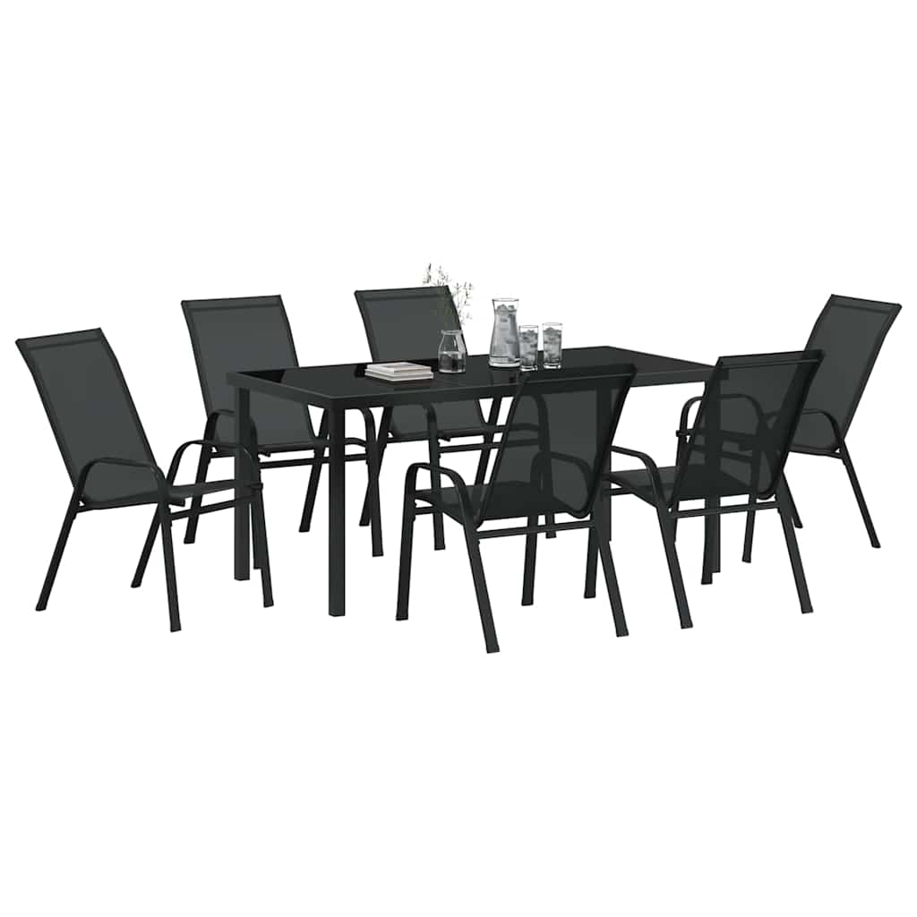 Garden Dining Set 7 pcs Black Textilene and steel