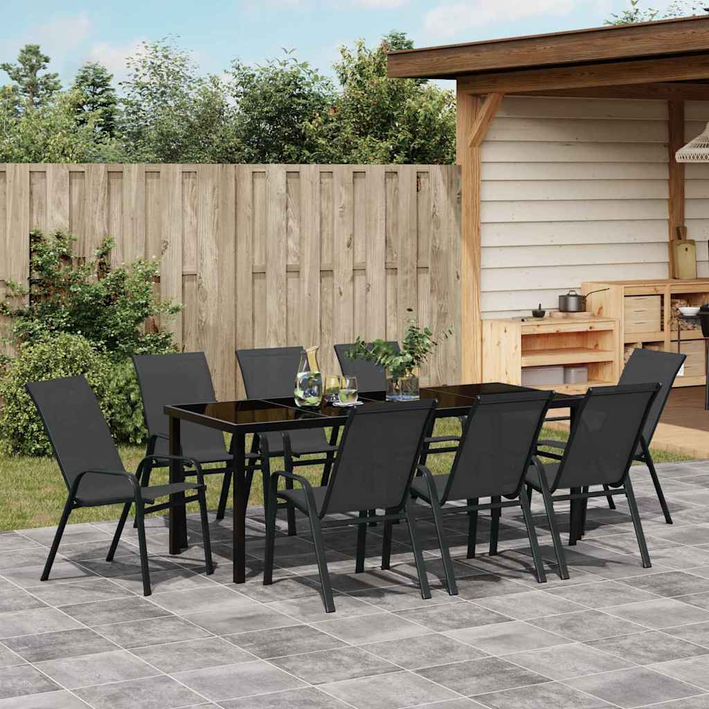 Garden Dining Set 9 pcs Black Powder-coated Steel