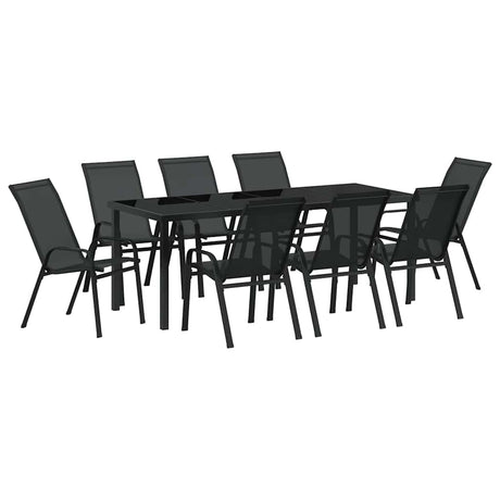 Garden Dining Set 9 pcs Black Powder-coated Steel