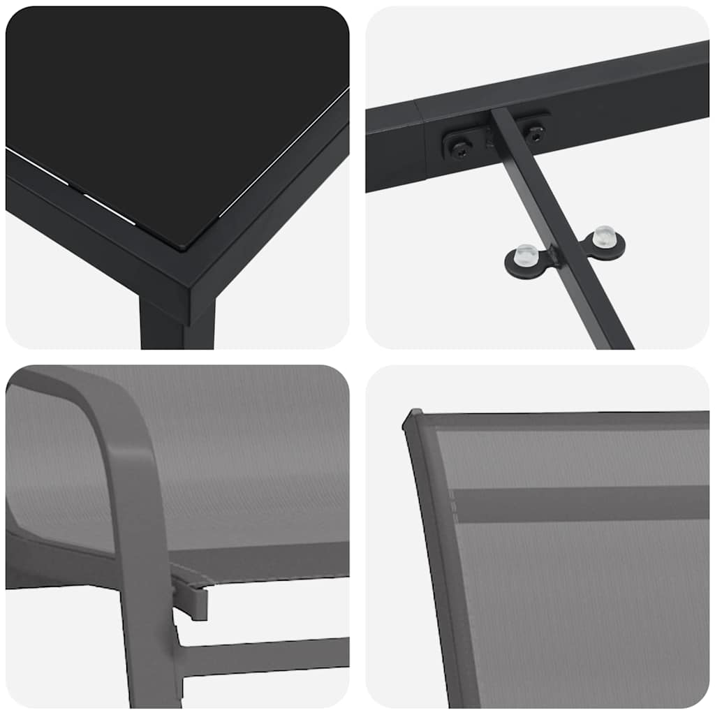 Garden Dining Set 5 pcs Grey and Black Powder-coated Steel