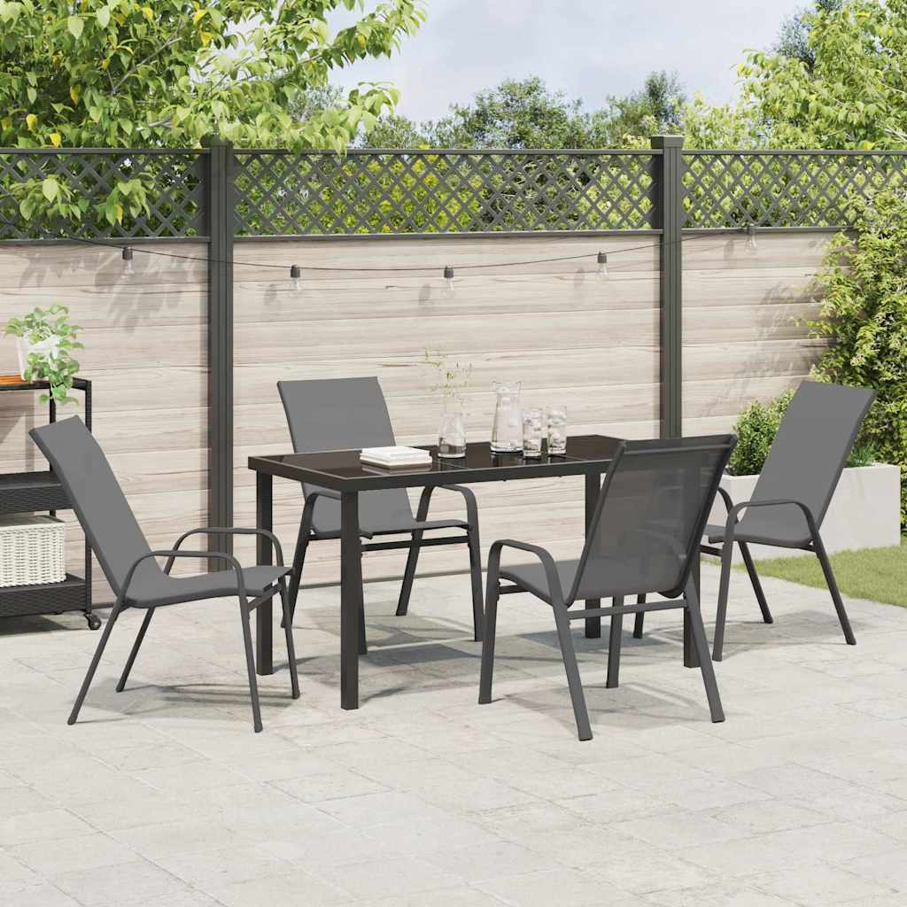 Garden Dining Set 5 pcs Grey and Black Powder-coated Steel